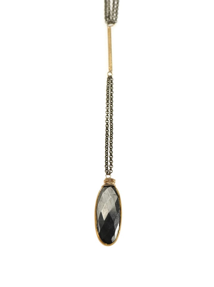 Pyrite Oval Y Necklace