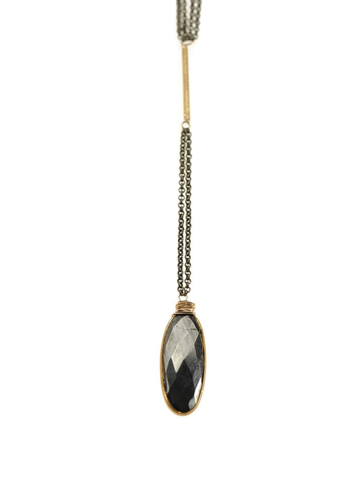 Pyrite Oval Y Necklace