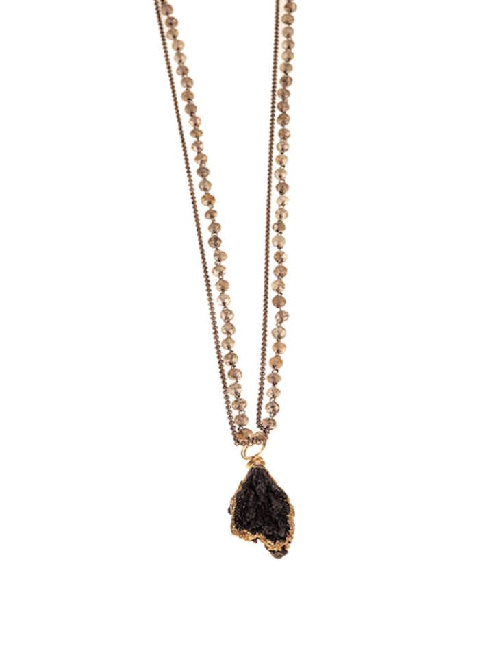 Organic Black Kyanite Rosary Rolo Long Necklace