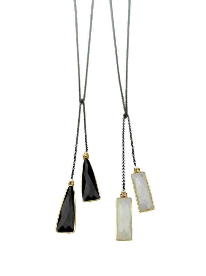 Black Onyx and White Moonstone Lariat Necklaces