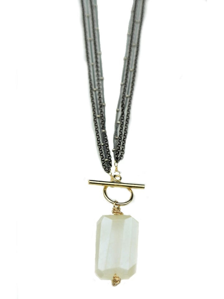 Pearl Chalcedony Mixed Metal Toggle Necklace