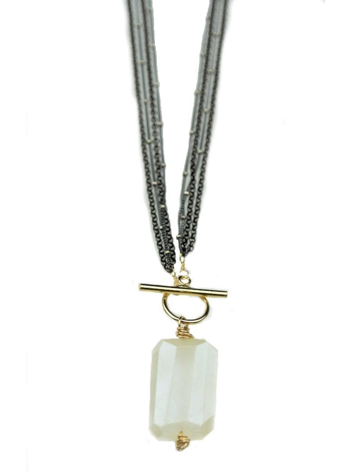 Pearl Chalcedony Mixed Metal Toggle Necklace