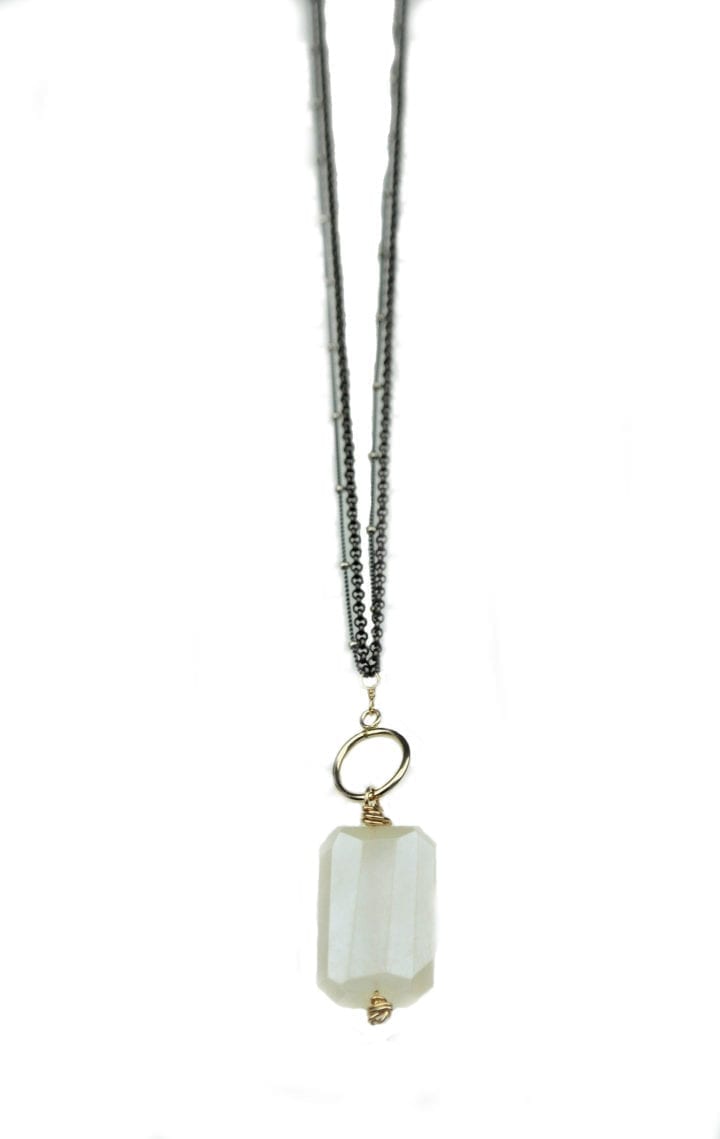 Pearl Chalcedony Mixed Metal Toggle Necklace - Image 2