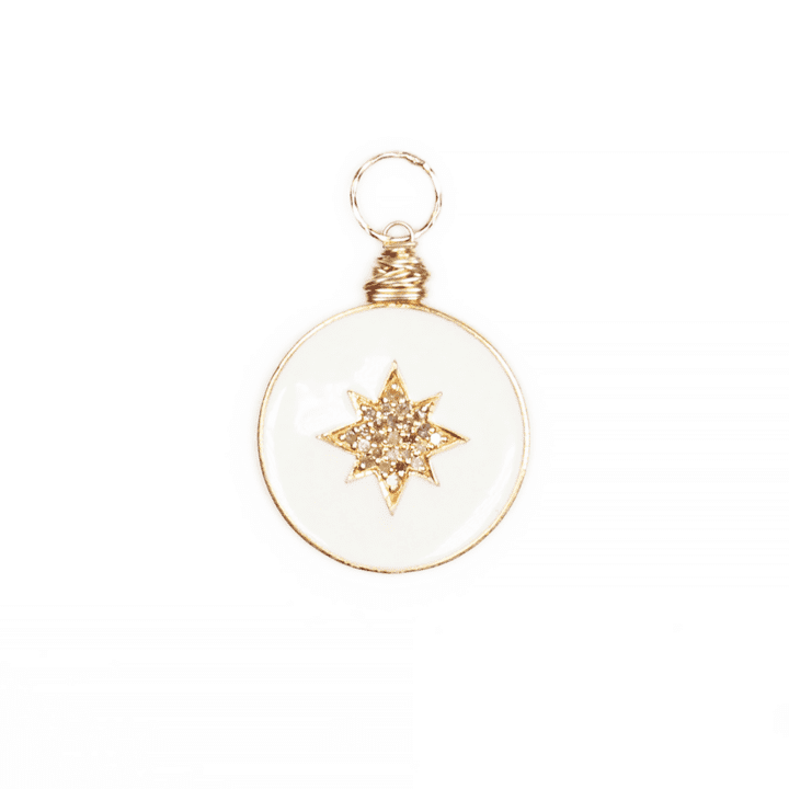 Ivory Gold Enamel Pave Diamond North Star Coin Charm | Bloom Jewelry Handcrafted in Denver