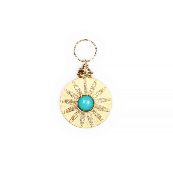 Turquoise Pave Diamond Star Brushed Coin Bloom Jewelry Handcrafted Charms