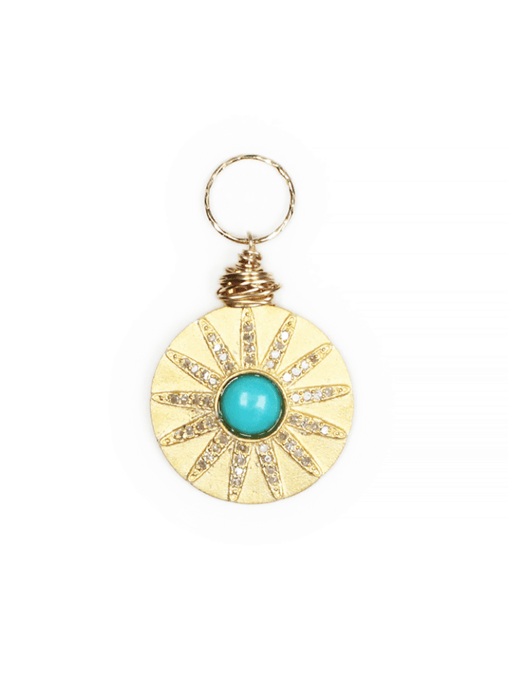 Turquoise Pave Diamond Star Brushed Coin Bloom Jewelry Handcrafted Charms