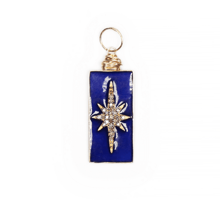 Navy Oxidized Silver & Gold Enamel Pave Diamond North Star Rectangle Charm