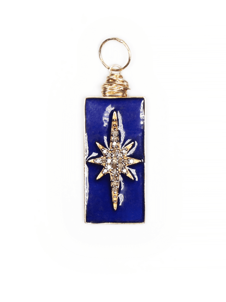 Navy Oxidized Silver & Gold Enamel Pave Diamond North Star Rectangle Charm