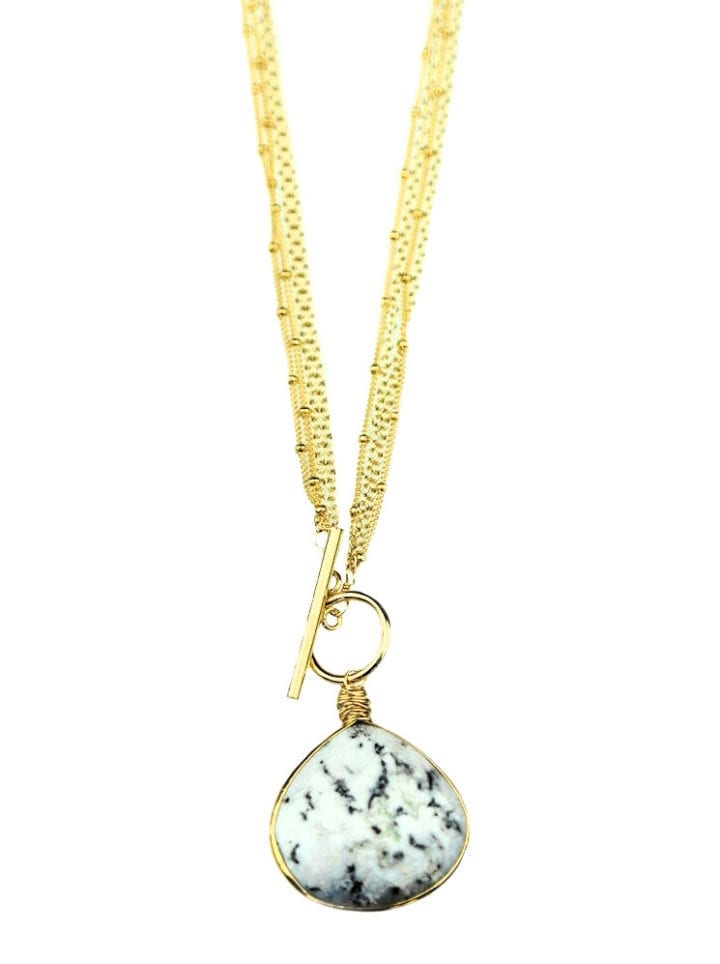 Dendrite Opal Tear Delicate Toggle Necklace