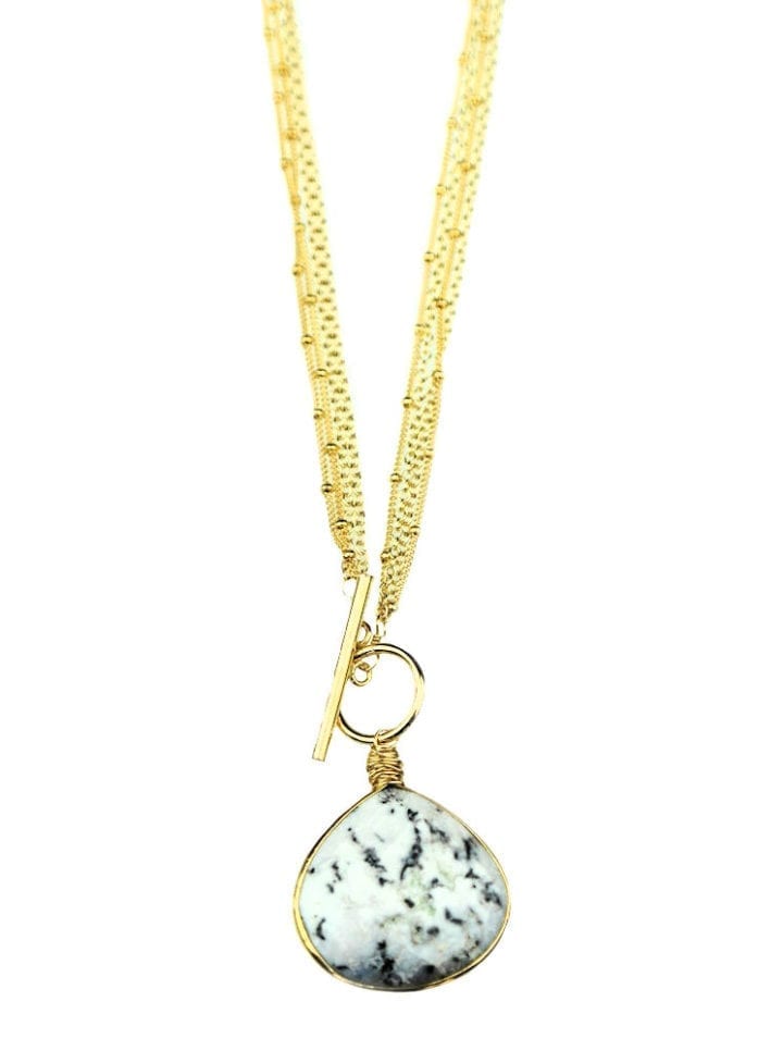 Dendrite Opal Tear Delicate Toggle Necklace