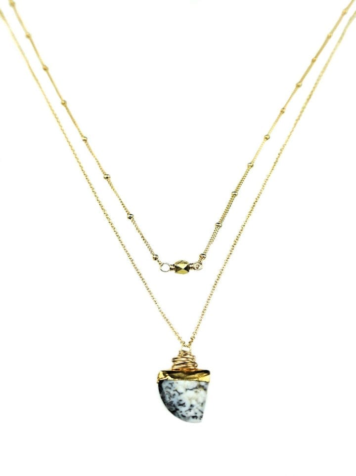 Dendrite Opal Shark Tooth Delicate Multi Strand Necklace