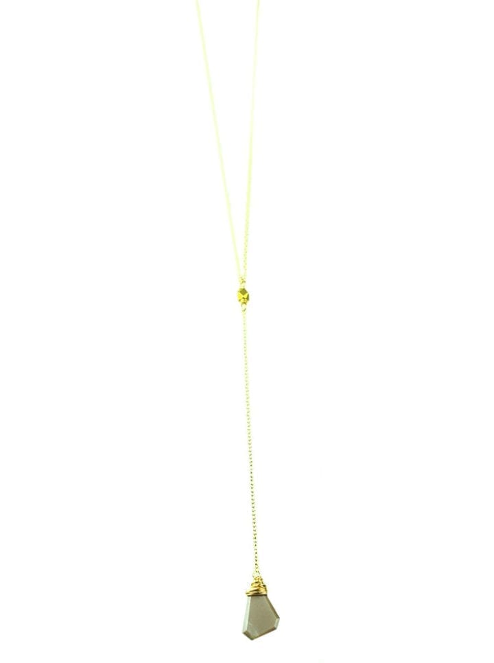 Rose Taupe Unusual Cut Long Y Necklace