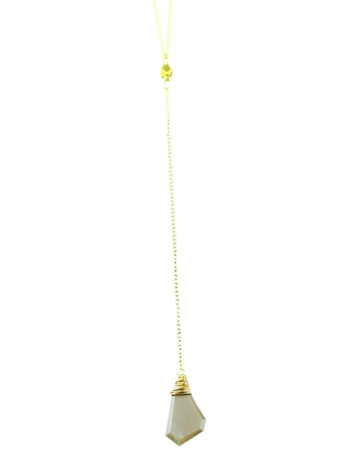 Rose Taupe Unusual Cut Long Y Necklace - Image 2