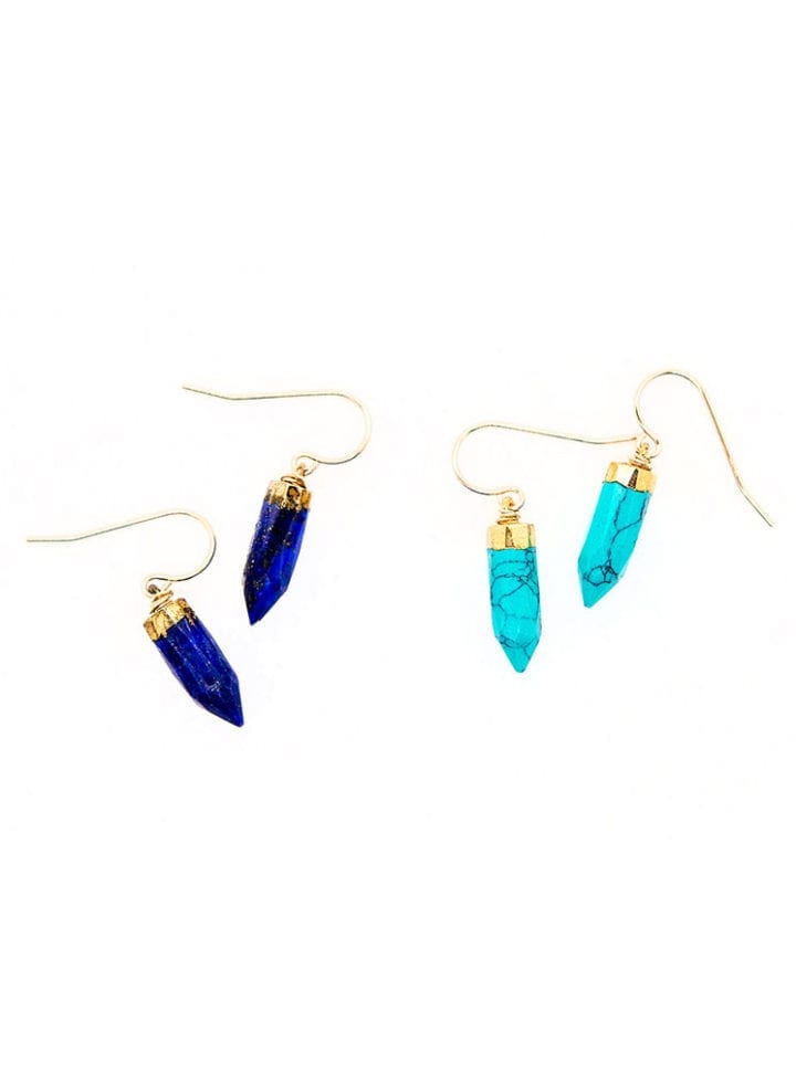 Coastal Lapis and Turquoise Gold Topped Spear Earrings