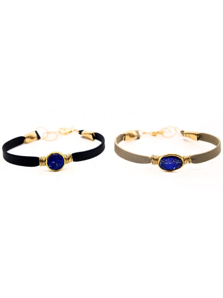 Lapis Leather Wrapped Bracelets