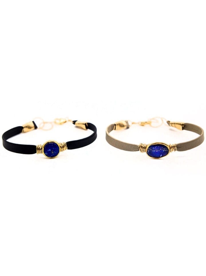 Lapis Leather Wrapped Bracelets