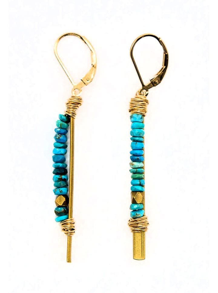 Turquoise Natural Rondelle Bar Earrings