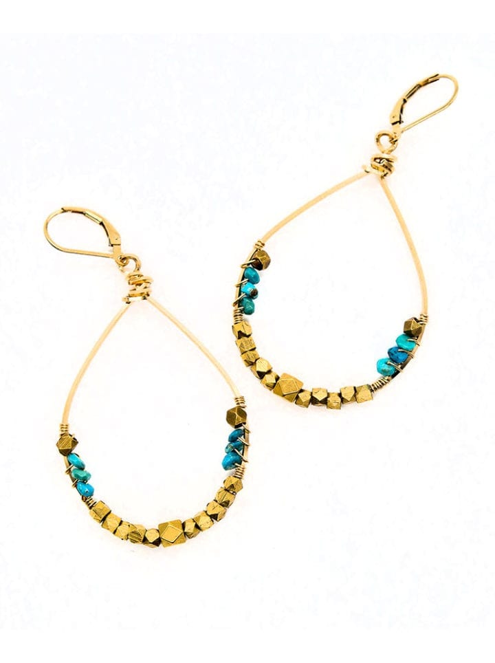 Turquoise Tibetan Wrapped Hoops