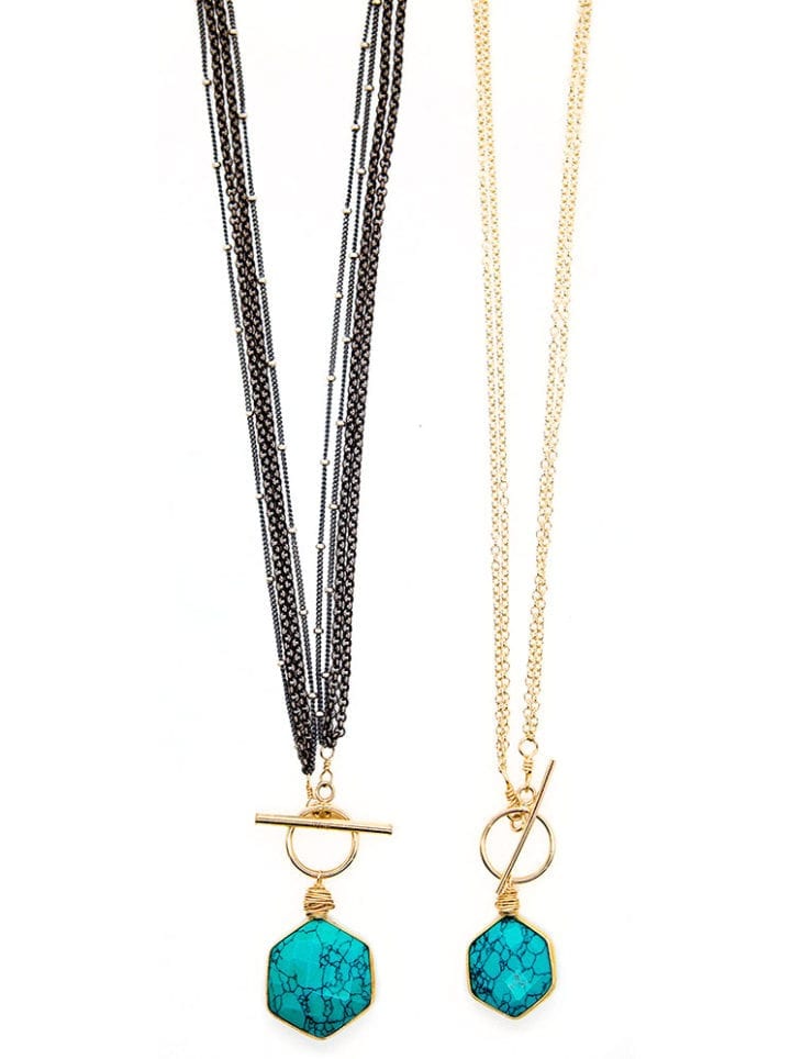 Coastal Turquoise Hexagon Toggle Necklaces