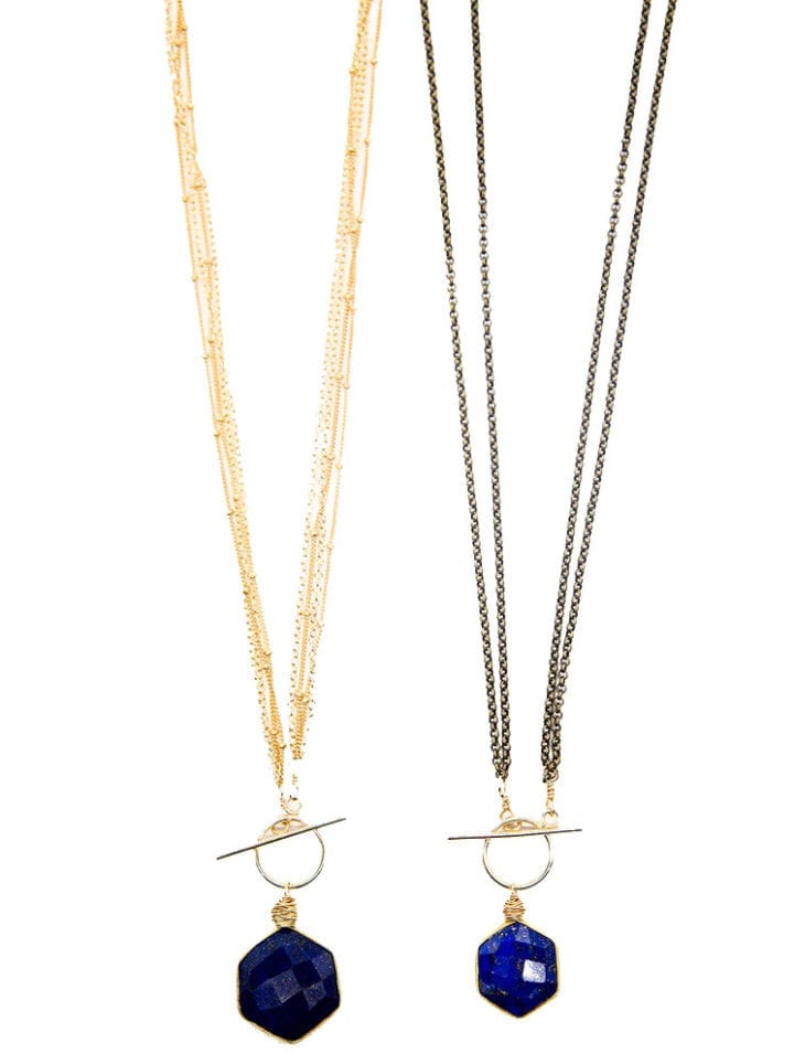 Coastal Lapis Hexagon Toggle Necklaces