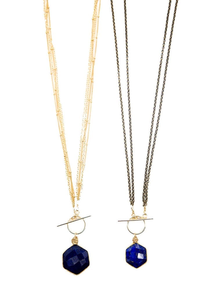 Coastal Lapis Hexagon Toggle Necklaces