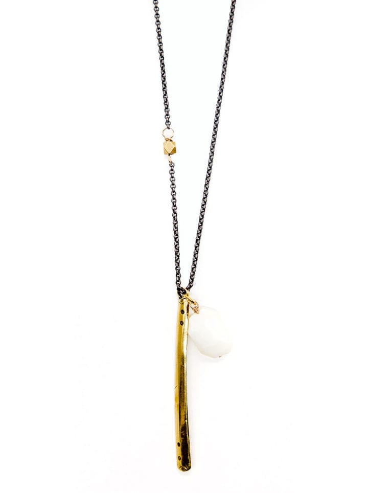 White Opal Antique Brass Bar Necklace