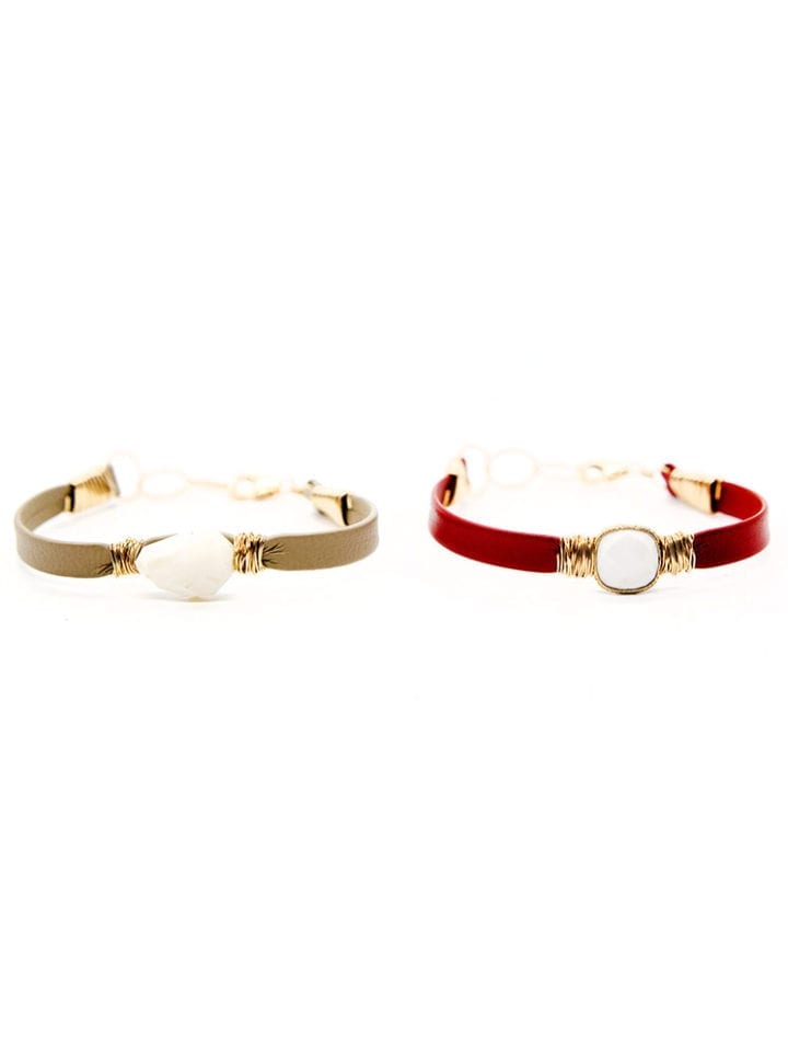 Coral Reef White Opal Leather Wrapped Bracelets