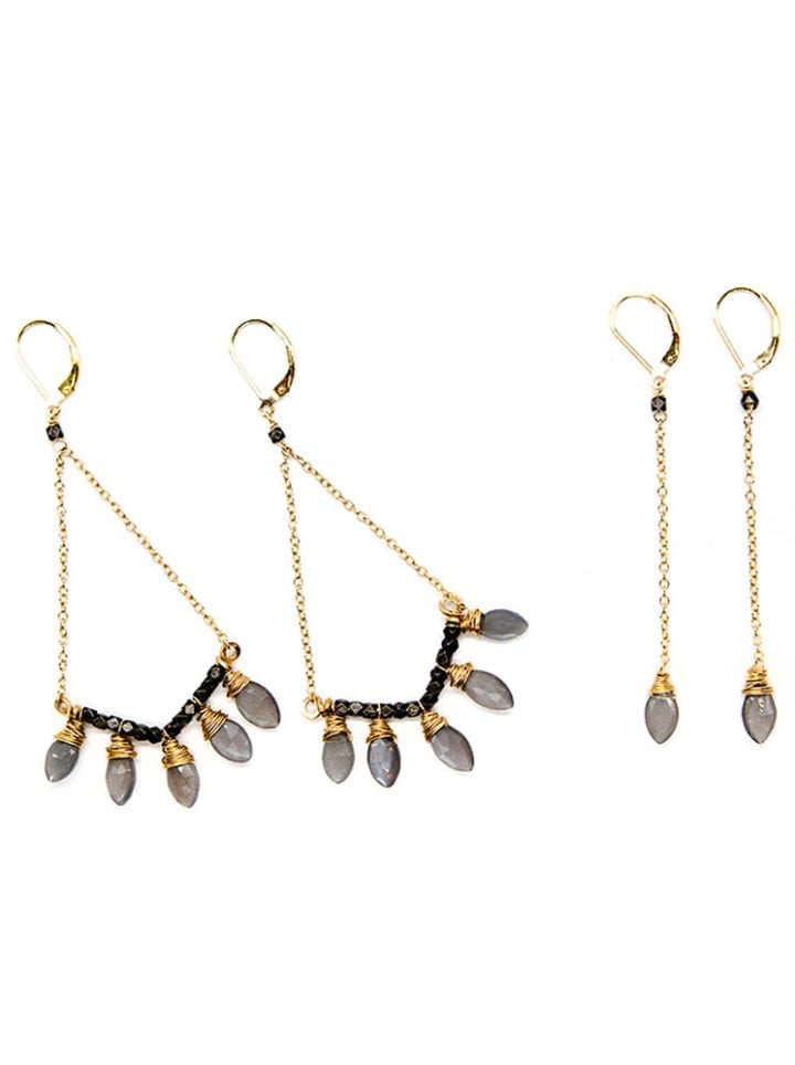 Eclipse Collection Gray Moonstone Leaf Earrings