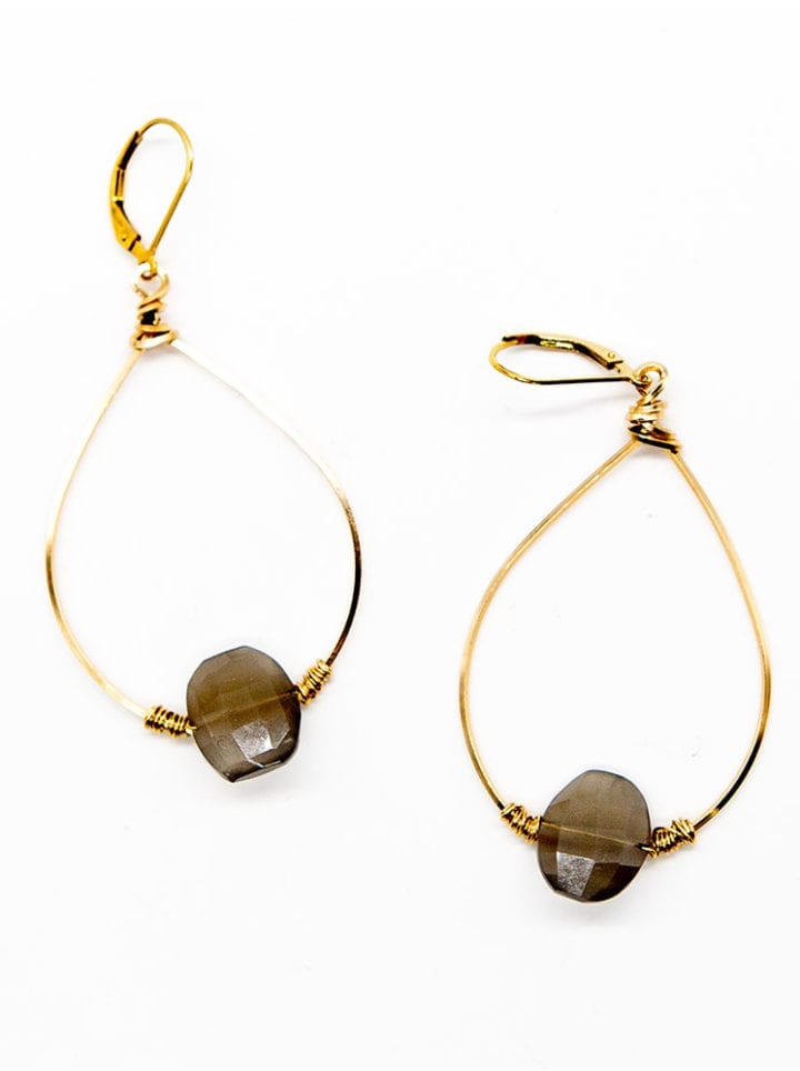 Gray Moonstone Wrapped Hoops