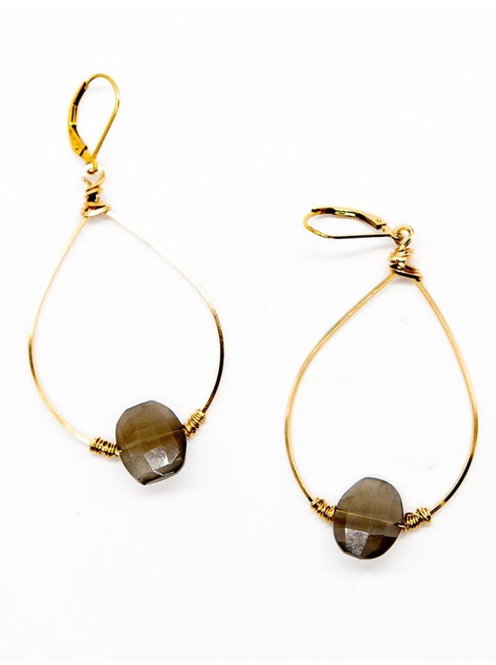 Gray Moonstone Wrapped Hoops