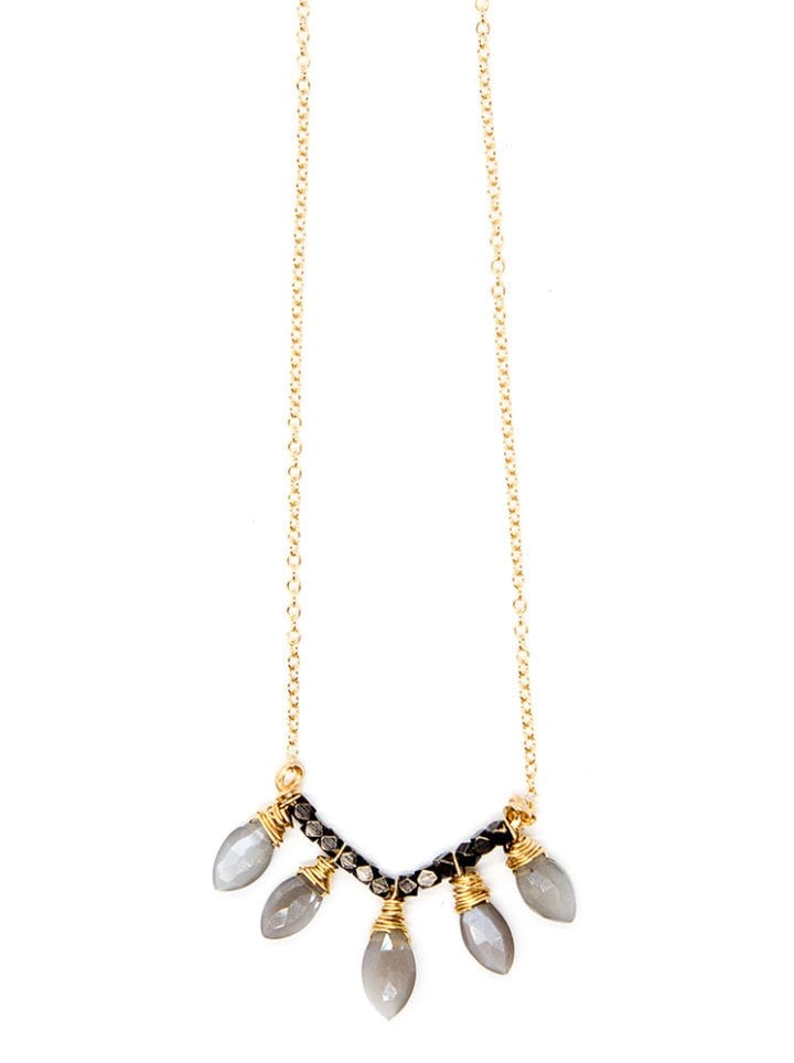 Gray Moonstone Leaf Statement V Necklace