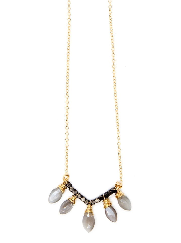 Gray Moonstone Leaf Statement V Necklace