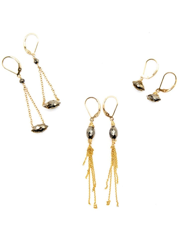 Pyrite Football Drop Earrings