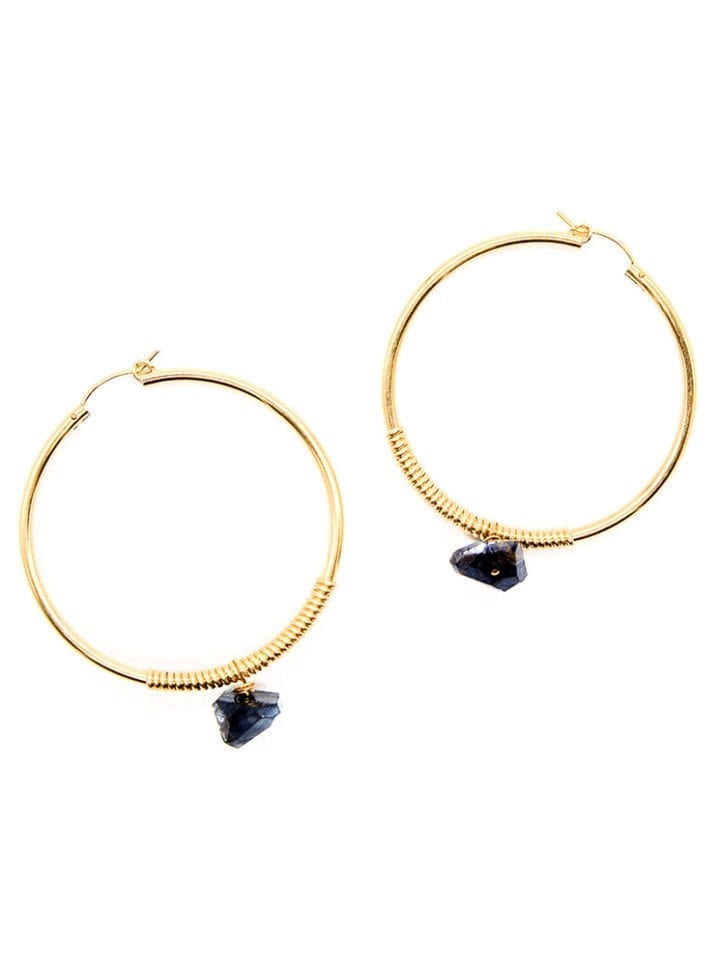 Blue Labradorite Chunk Classic Hoops