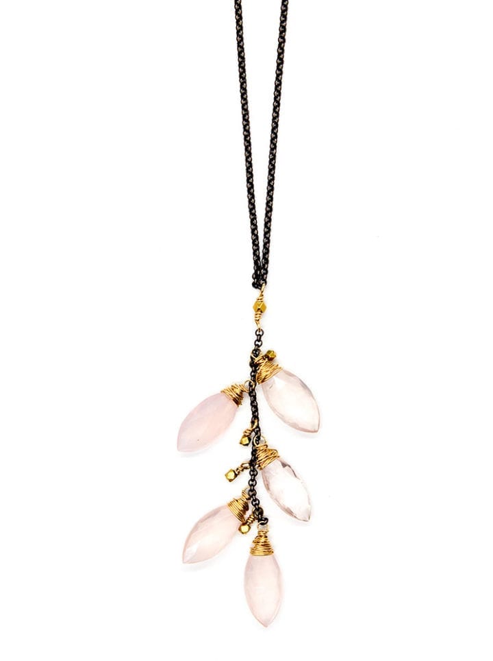 Rose Quartz Cluster Rolo Long Necklace