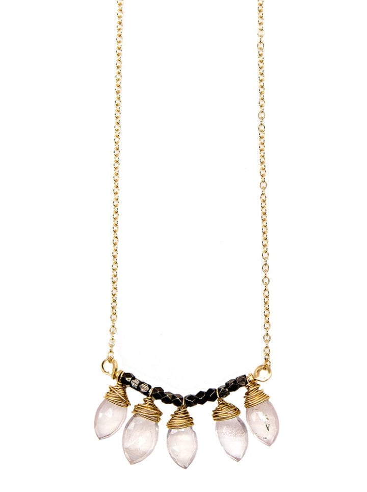 Rose Quartz Leaf Statement V Necklace