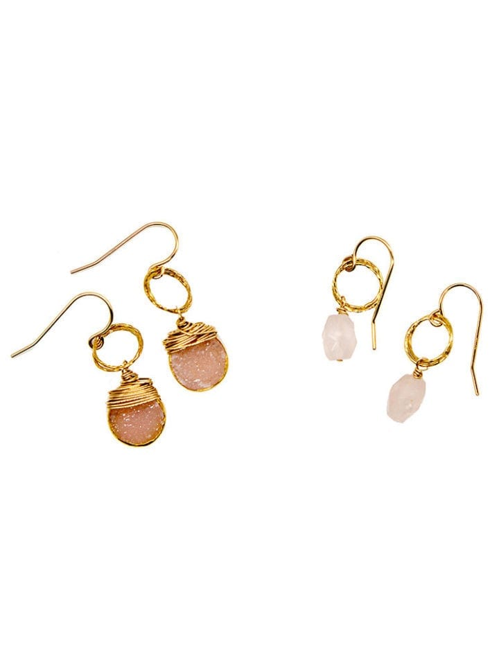 Rose Quartz and Drusy Stardust Drop Earrings