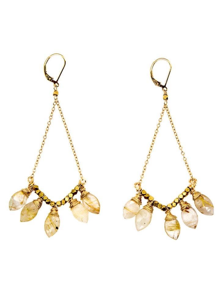 Golden Rutilated Quartz Statement V Earrings