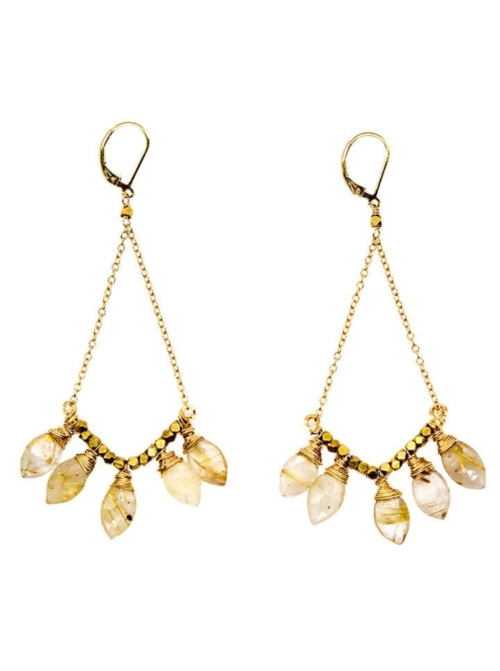 Golden Rutilated Quartz Statement V Earrings