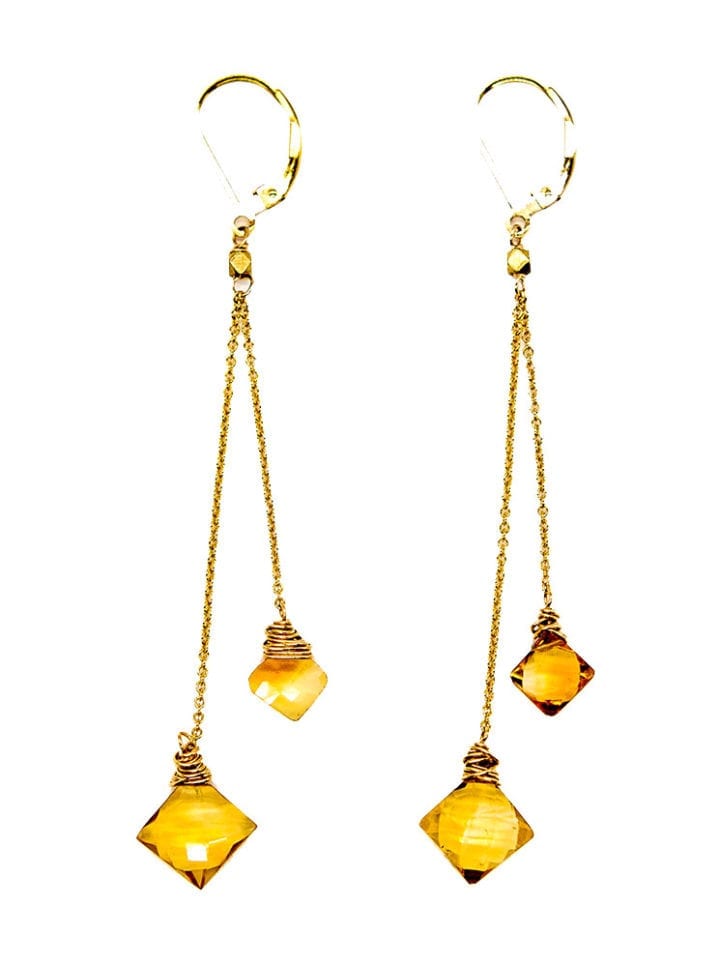 Citrine Delicate Double Drop Earrings