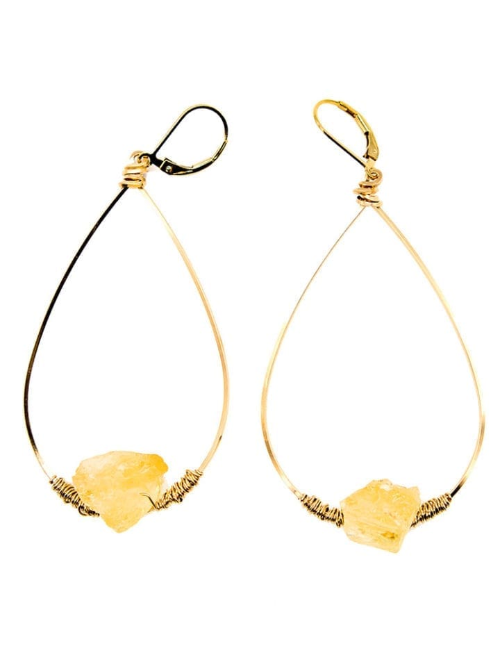 Citrine Raw Wrapped Hoops