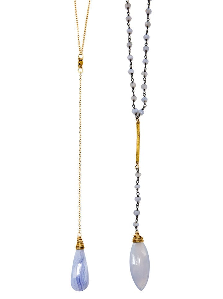 Blue Lace Agate & Blue Chalcedony Y Necklaces