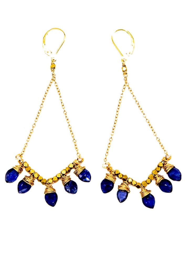 Iolite Leaf Statement V Swing Earrings