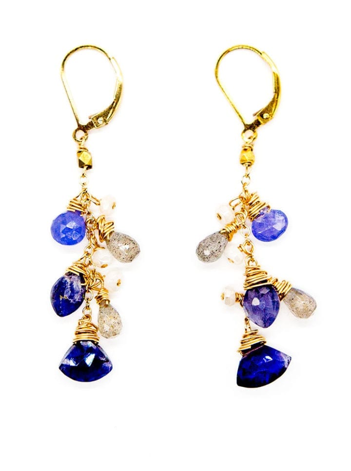 Iolite Cluster Drop Earrings