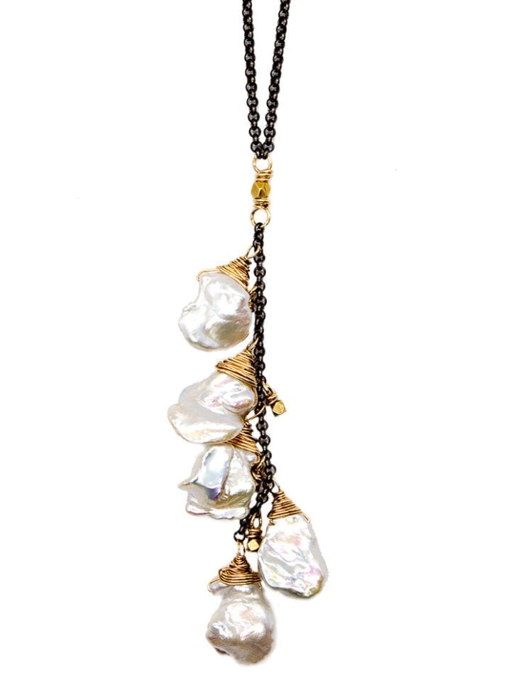 Petal Pearl Cluster Long Necklace