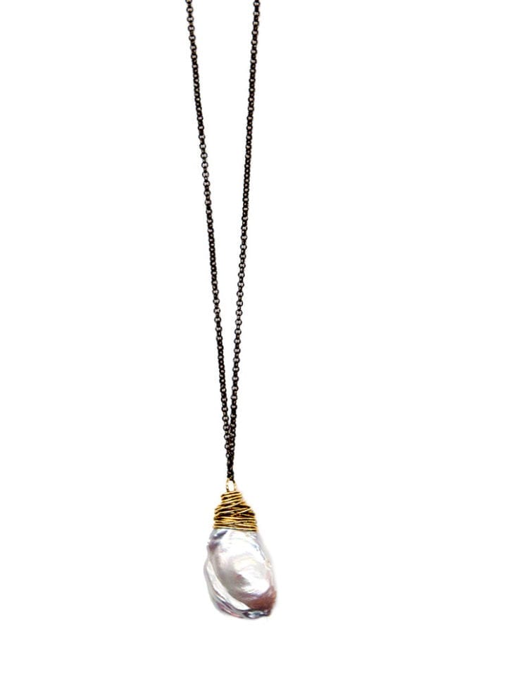 Petal Pearl Oxidized Silver & Gold Delicate Necklace