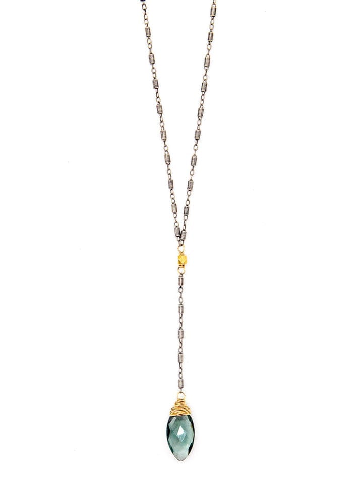 Aqua Quartz Antique Silver Short Y Necklace