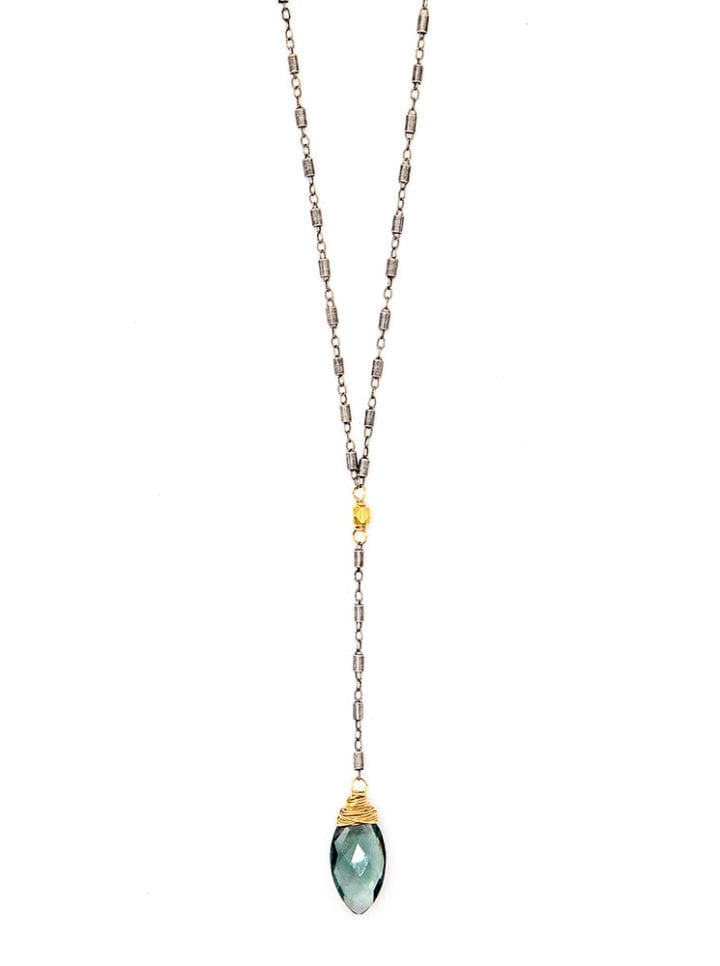 Aqua Quartz Antique Silver Short Y Necklace