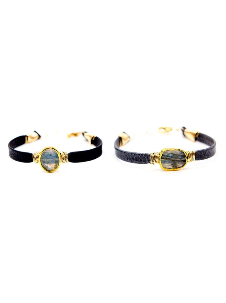 Labradorite leather hand wrapped bracelets