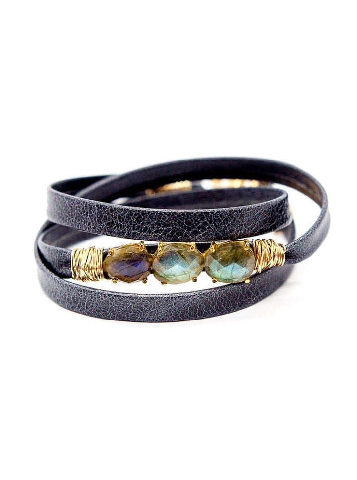 Labradorite triple wrap leather bracelet